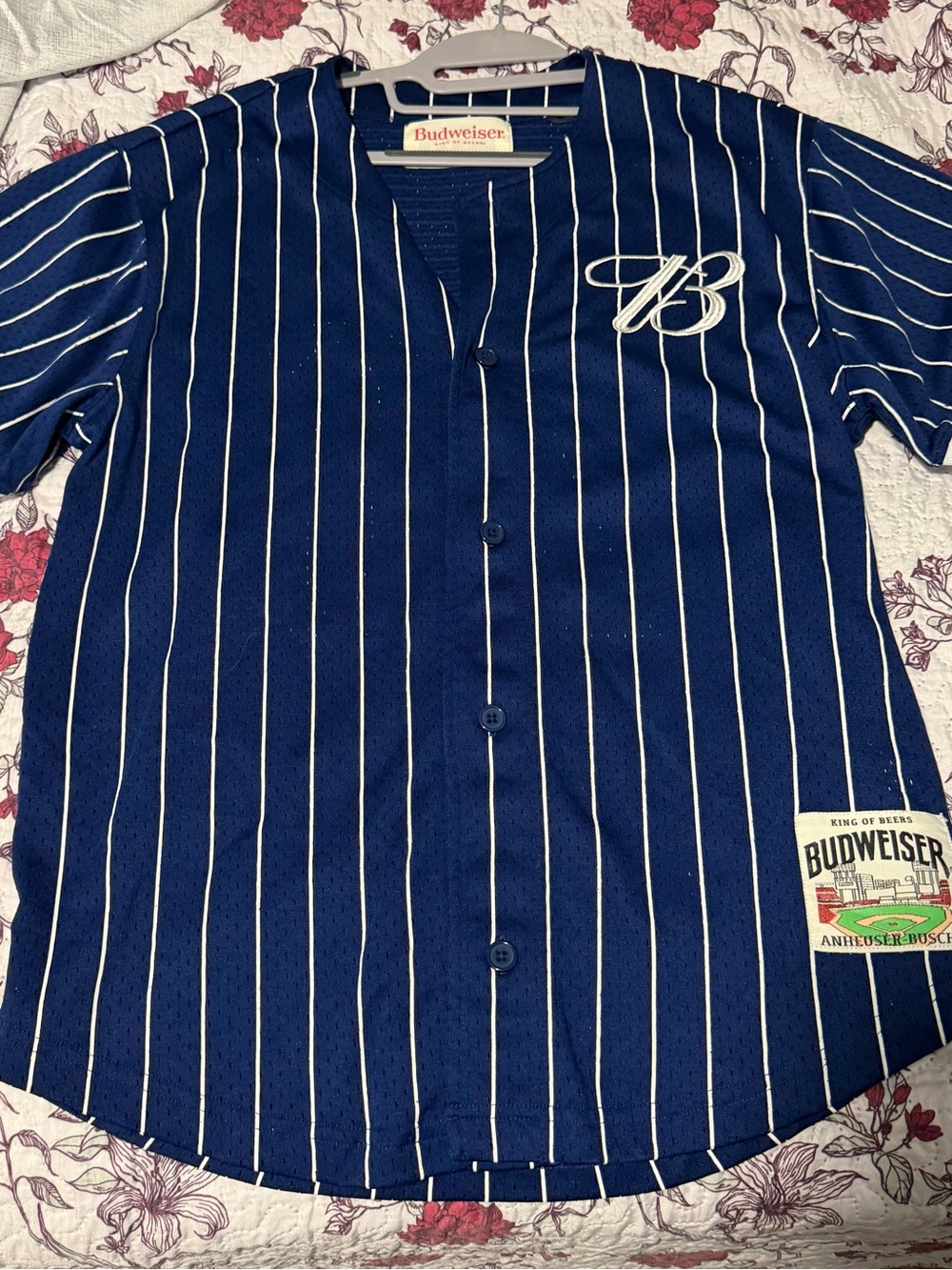 PacSun Navy Blue Pinstripe Budweiser Button-Up Jersey
